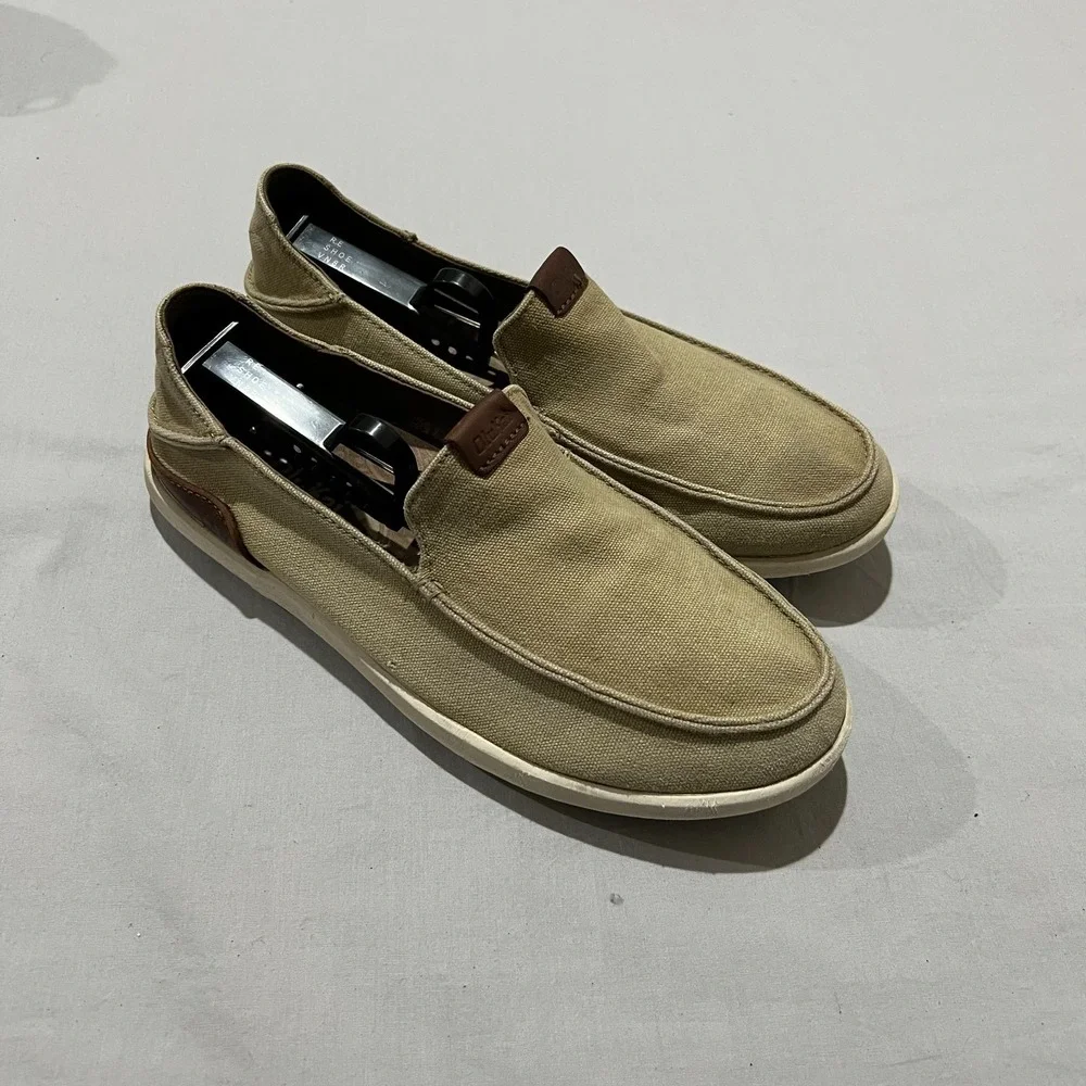 OluKai Manoa 10382-1033 Mens Ta Brown Leather Canvas Lightweight Slip On Shoes 8